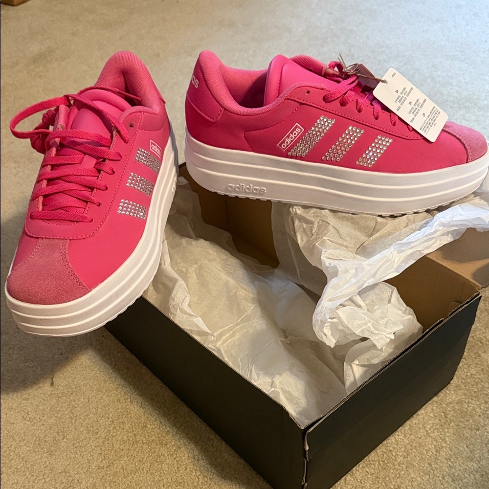 adidas Pink Platform Sneakers with Crystal Stripes